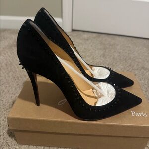 Christian Louboutin Anjalina 100s - Black Veau Velours Studded Pumps